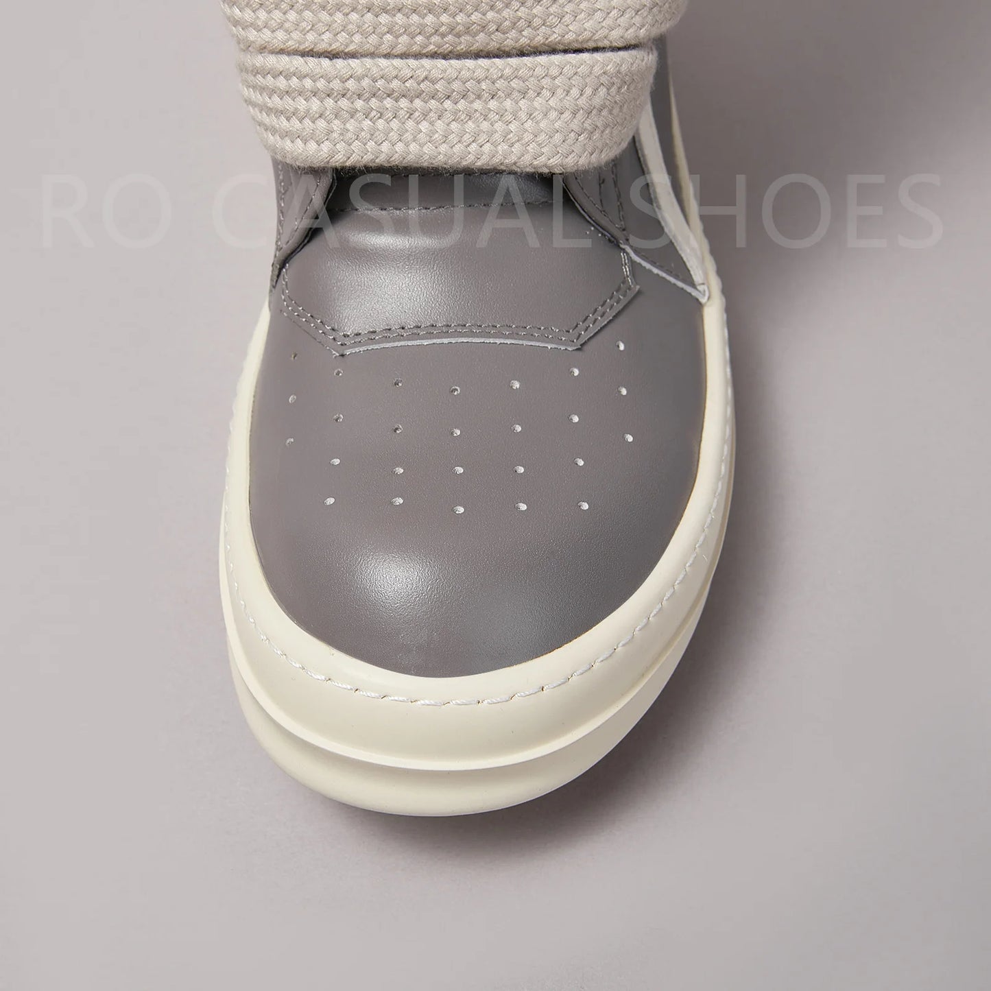 Ricks Genious Grey Leather Jumbo Lace High Top Geobasket Owens Quality Men Shoe Women Sneaker Casual Owens Design boots & Shoes