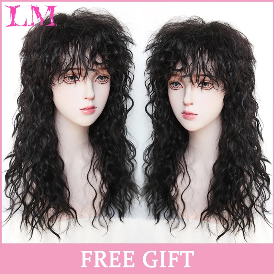 LM Cosplay Wig With Bangs Synthetic Straight Hair 24 Inch Long Heat-Resistant Pink Wig For Women