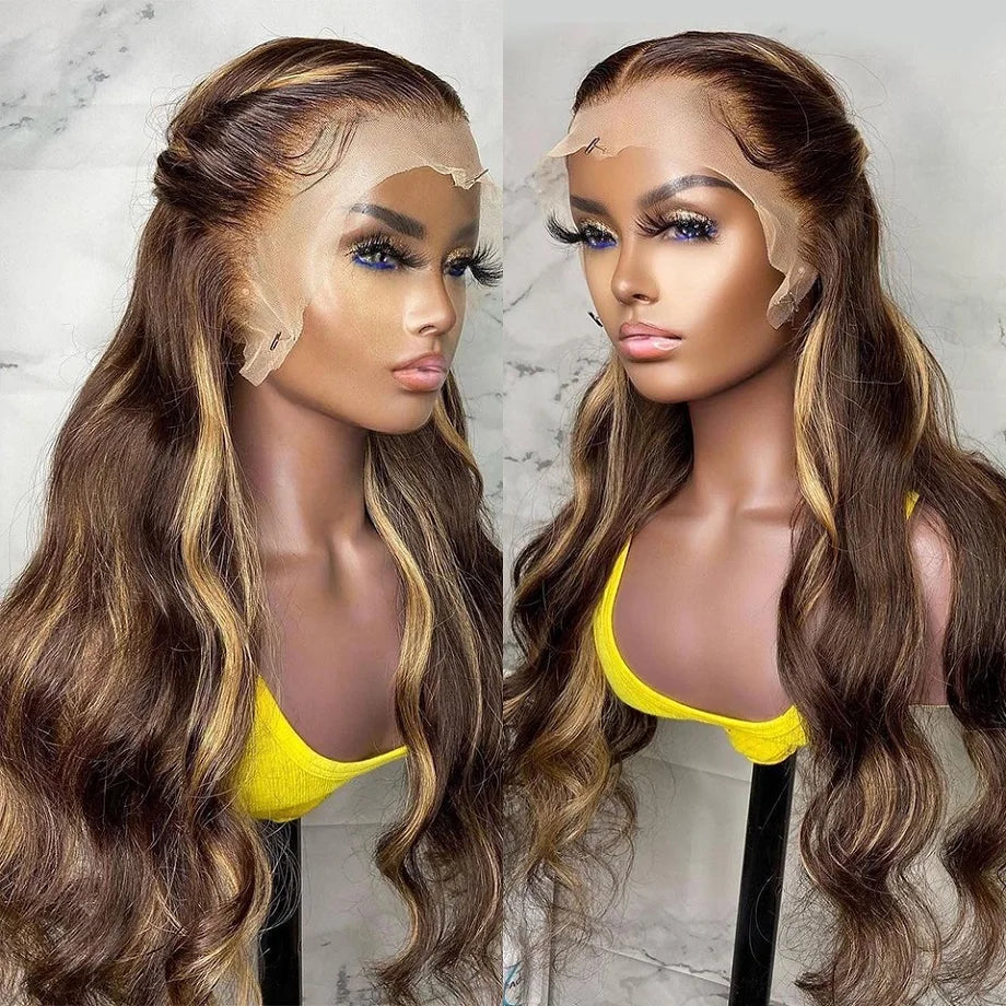 13×4 Highlight Transparent Blond Body Wave 100% Human Hair Wigs Pre Plucked Brazilian 13×6 Lace Frontal Wigs For Women 4×4  Wigs