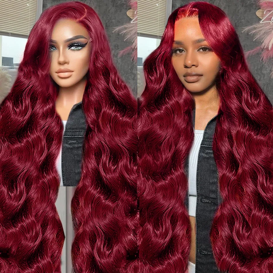 30 40 Inch 13x4 99j Burgundy Body Wave Lace Front Human Hair 13x6 Hd Transparent Lace Frontal Wig Brazilian For Black Women