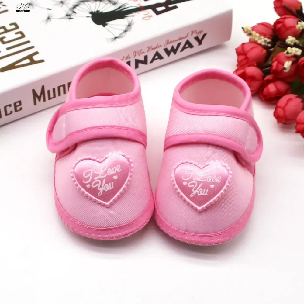 1 Pair Spring Autumn Baby First Walkers Infant Baby Girls Boys Anti-Slip Shoes Heart-shaped Newborn Slipper Shoes 0-18 Months