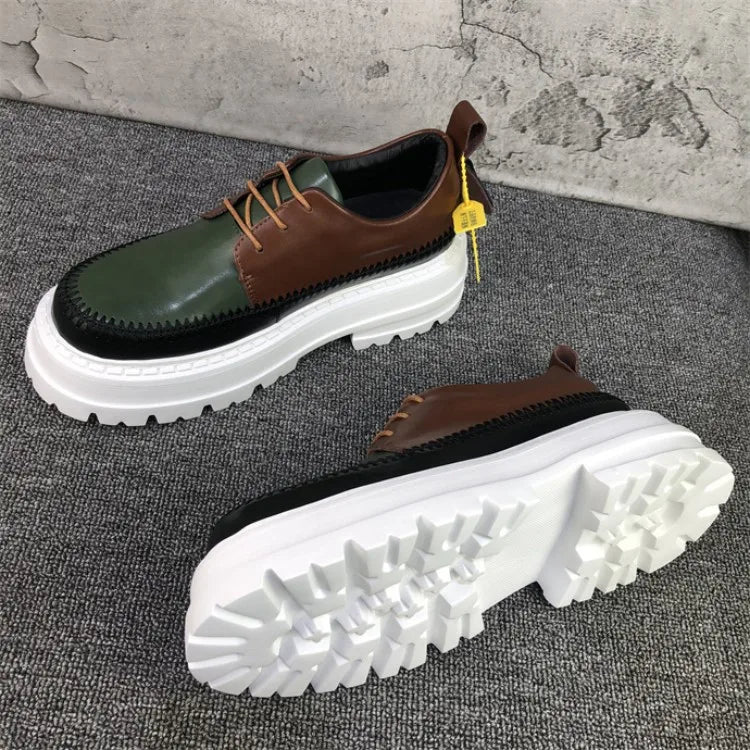 Autumn Fashion Men Mixed Colors High Quality Split Leather Work Shoes Designer Business Man Round Toe Thick Platform Dress Shoes