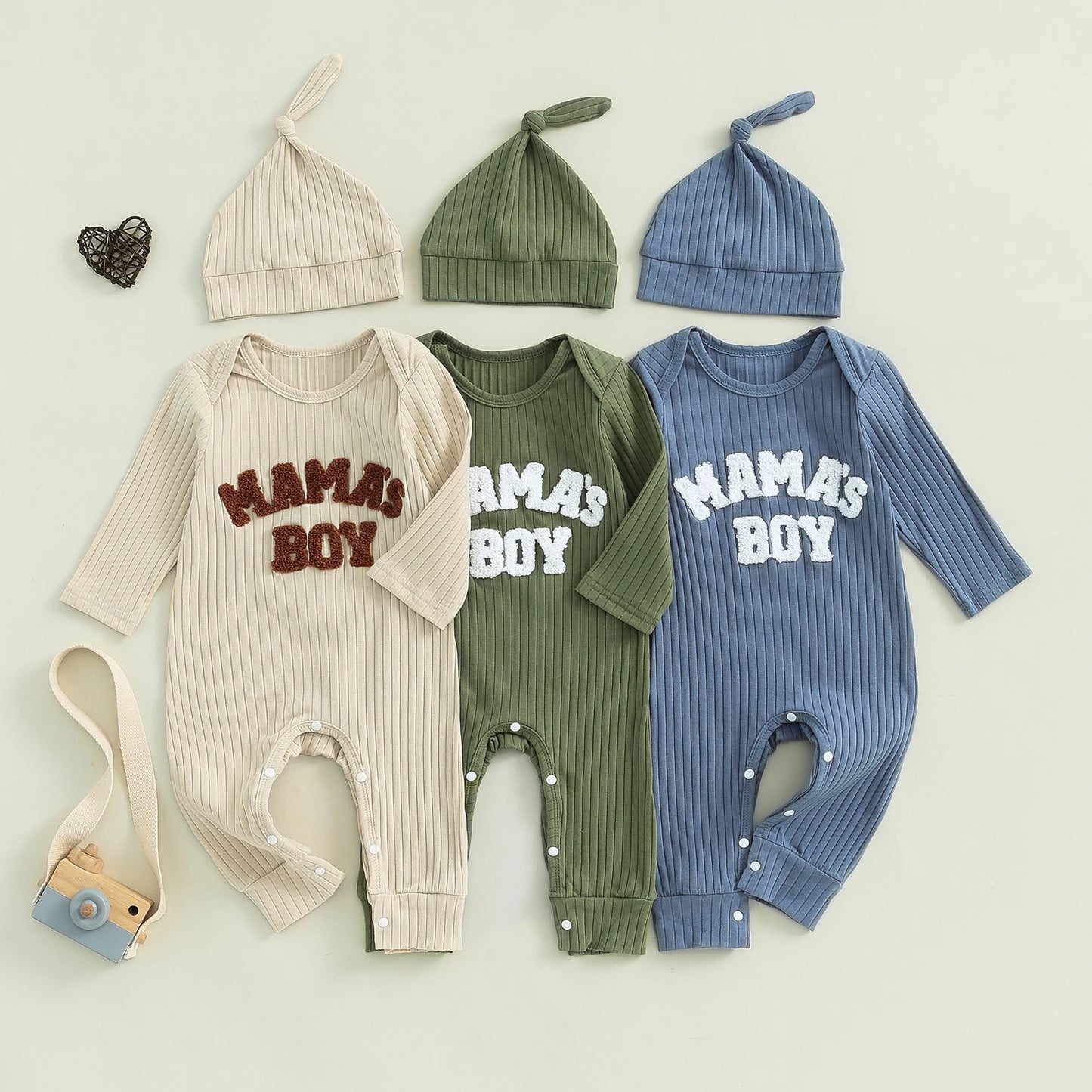 Baby Clothing Boy Bodysuits Letter Embroidered Ribbed Long Sleeve Fall Jumpsuits Hat Outfits Newborn Clothes