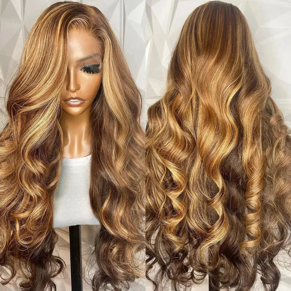 13×4 Highlight Transparent Blond Body Wave 100% Human Hair Wigs Pre Plucked Brazilian 13×6 Lace Frontal Wigs For Women 4×4  Wigs