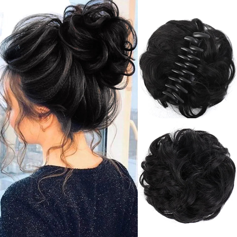 LUPU Synthetic Chignon Messy Bun Claw Clip in Hair Piece Wavy Curly Hair Bun Ponytail Extensions Scrunchie Hairpieces for Women