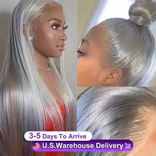 13x4 Straight Lace Frontal Wigs Human Hair Wig Silver Grey Colored Peruvian Straight Lace Front Human Hair Wigs For Women