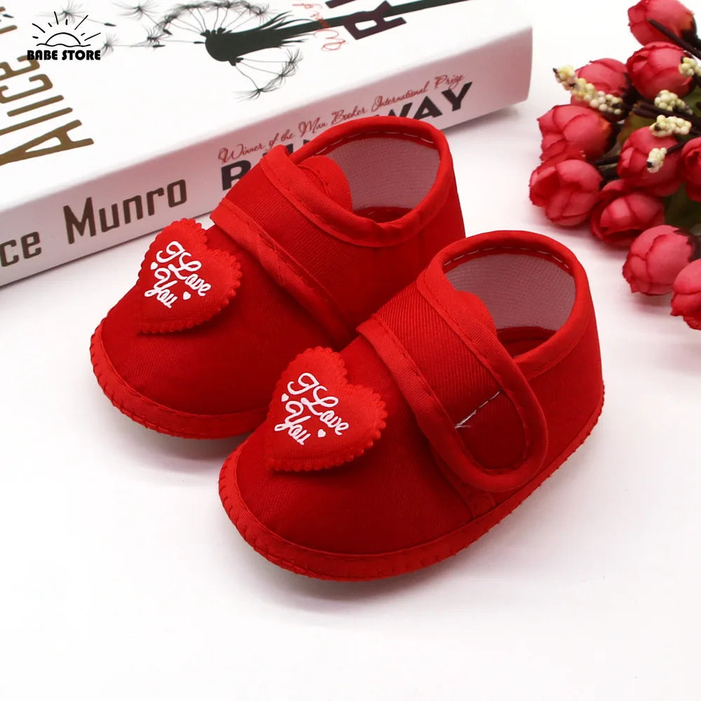 1 Pair Spring Autumn Baby First Walkers Infant Baby Girls Boys Anti-Slip Shoes Heart-shaped Newborn Slipper Shoes 0-18 Months