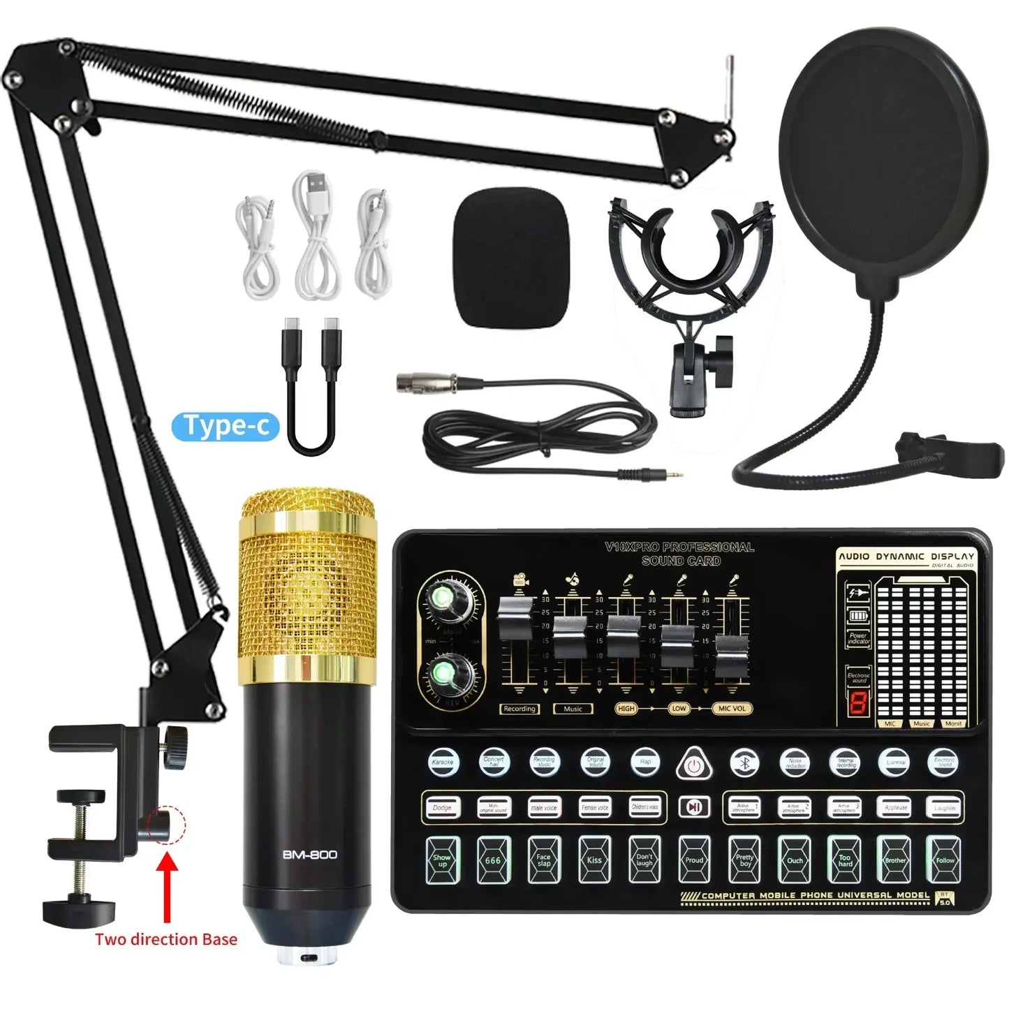 Computer Mobile Phone Live Steam Audio Studio Vocal Recording Fashion Studio Equipment Music Recording Microphone Kit V10XPRO