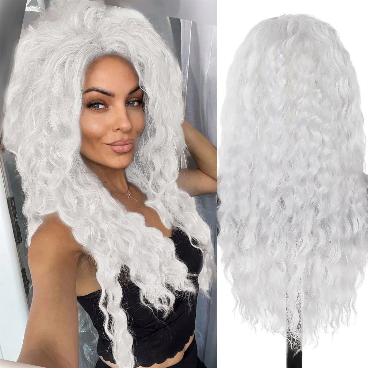 Ash Blonde Curly Wig Synthetic Long Curly Hair Wigs for Women Fluffy Hairstyle Wave Ombre Wig Costume Carnival Party Regular Wig