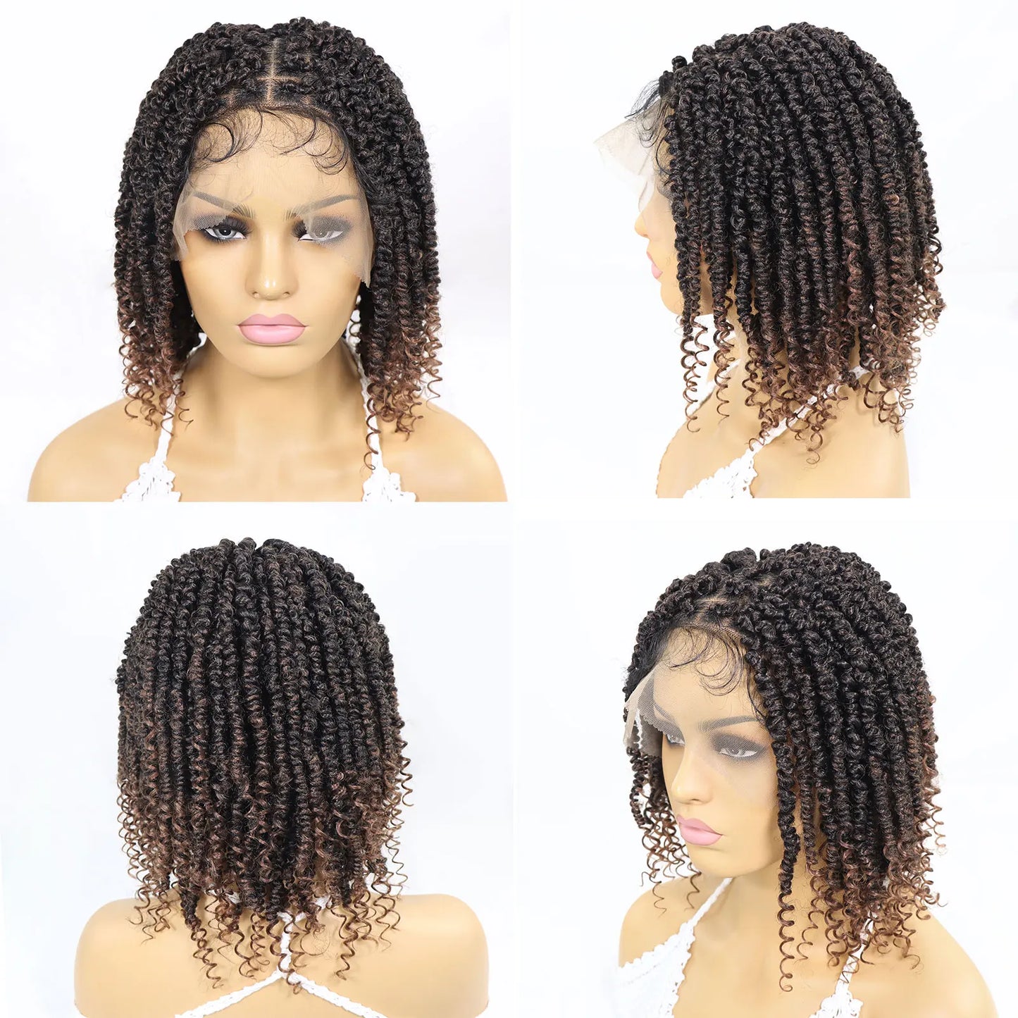 Short Passion Twist Braided Wigs Curly Ends Square Part Blonde Bob Braided Lace Front Wig For Women Synthetic 12Inch Braided Wig