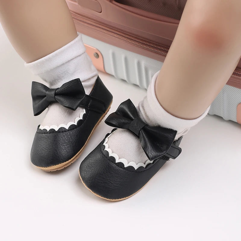 Girl Baby Soft Bottom Bow Princess Wedding Dress Mary Jane Flat Bottom Walking Shoes Newborn Lightweight Baby Sports Shoes