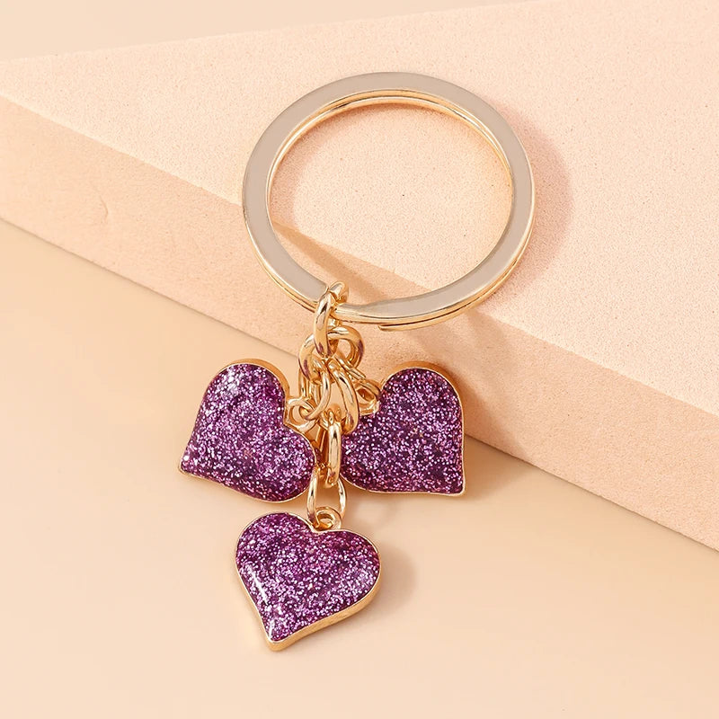 Lovely Colorful Heart Keychain Love Keyrings Valentine's Day Gift Key Chains for Women Girls Car Key Handbag Jewelry Accessories