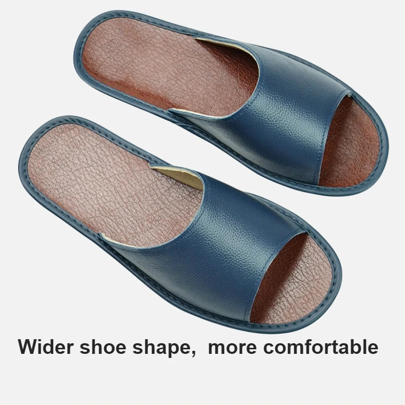 Big sizes Genuine Cow Leather Slippers Homes in indoor slipper summer open toe sandals men women elderly casual Slides shoes