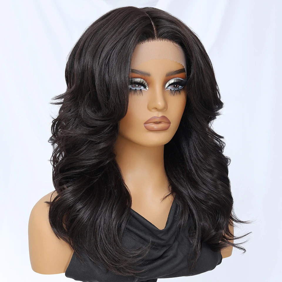 T- Part Layered Wigs With Bangs For Women 18 Inch Red Synthetic Lace Front Wig For Daily Use 13x5 Lace Wig Ombre Brown Afro Wigs