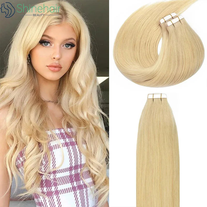 613 Blonde Color Tape In Straight Hair Extensions 100% Remy real Human Hair  30 inch Invisible Virgin PU Skin Weft Human Hair