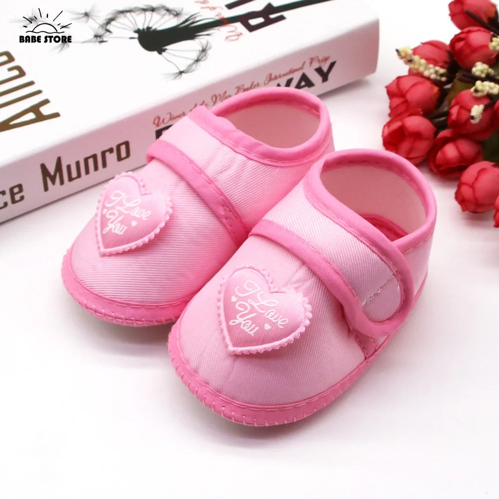 1 Pair Spring Autumn Baby First Walkers Infant Baby Girls Boys Anti-Slip Shoes Heart-shaped Newborn Slipper Shoes 0-18 Months