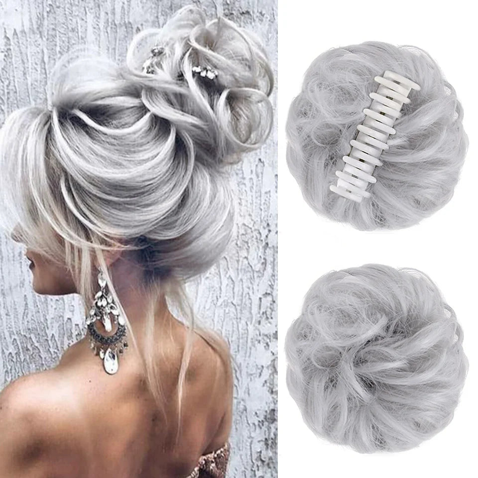 LUPU Synthetic Chignon Messy Bun Claw Clip in Hair Piece Wavy Curly Hair Bun Ponytail Extensions Scrunchie Hairpieces for Women