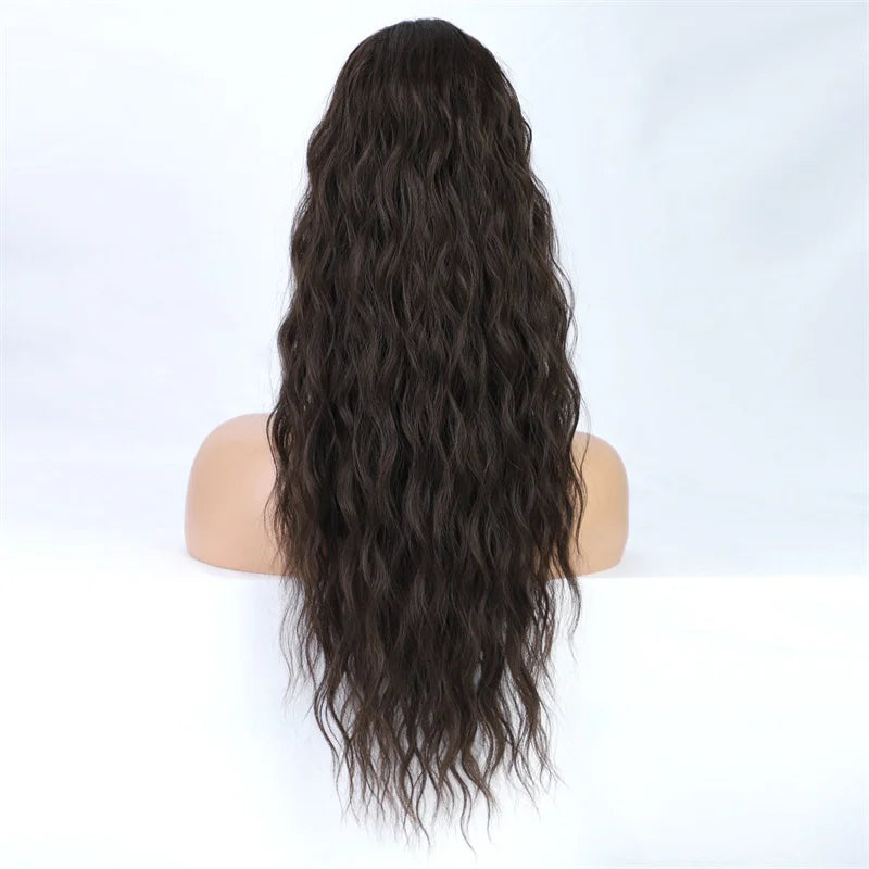 Long Curly Wavy Ponytail Hair Extension for Women Natural Synthetic Drawstring Ponytail Hairpieces Burgundy Blond Fake Pony Tail