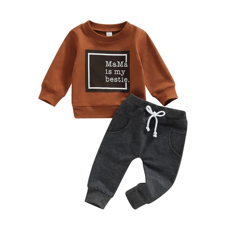 Newborn Baby Boy Pant Sets 2Pcs Outfits Autumn Clothes Long Sleeve Letter Pullover Tops and Pocket Pants Baby Items Clothing