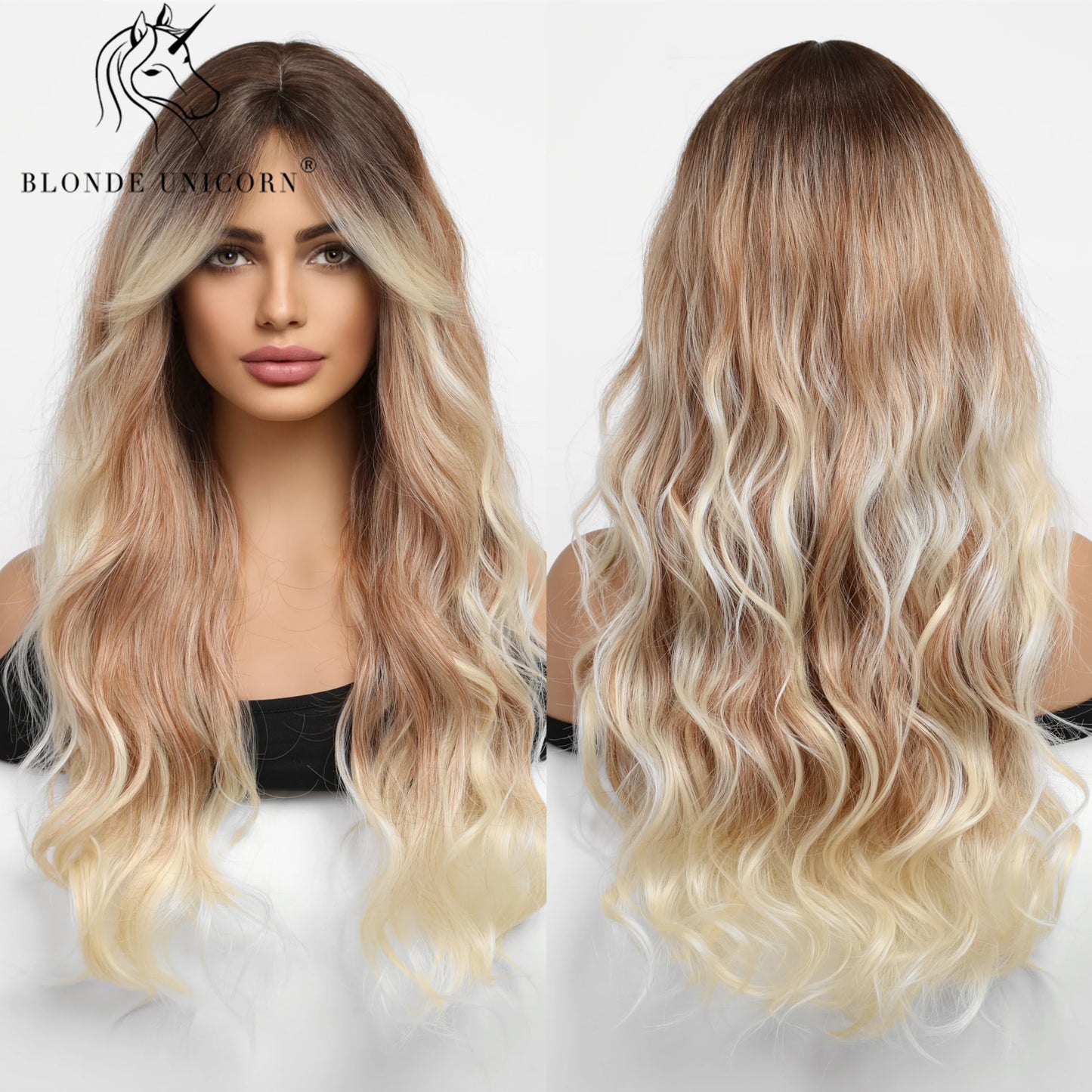 Blonde Unicorn Synthet Wig Long Wavy Mixed Brown Blonde for White Black Women Daily Party High Density Temperature Fibre Hair