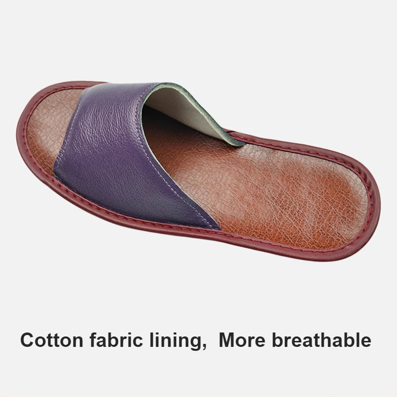 Big sizes Genuine Cow Leather Slippers Homes in indoor slipper summer open toe sandals men women elderly casual Slides shoes