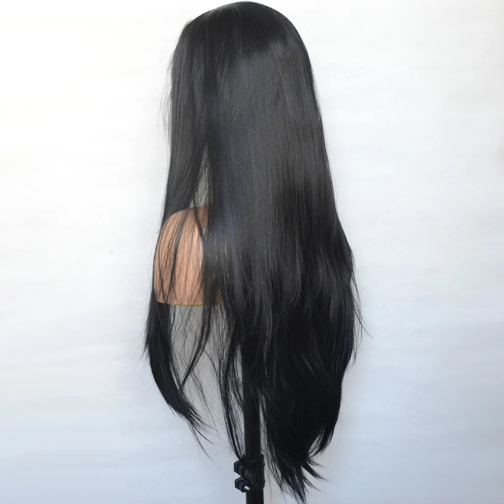 Voguebeauty Dark Brown Lace Front Wig 6# Silky Straight Synthetic Hair Natural Hairline for Women Cosplay Daily Wear