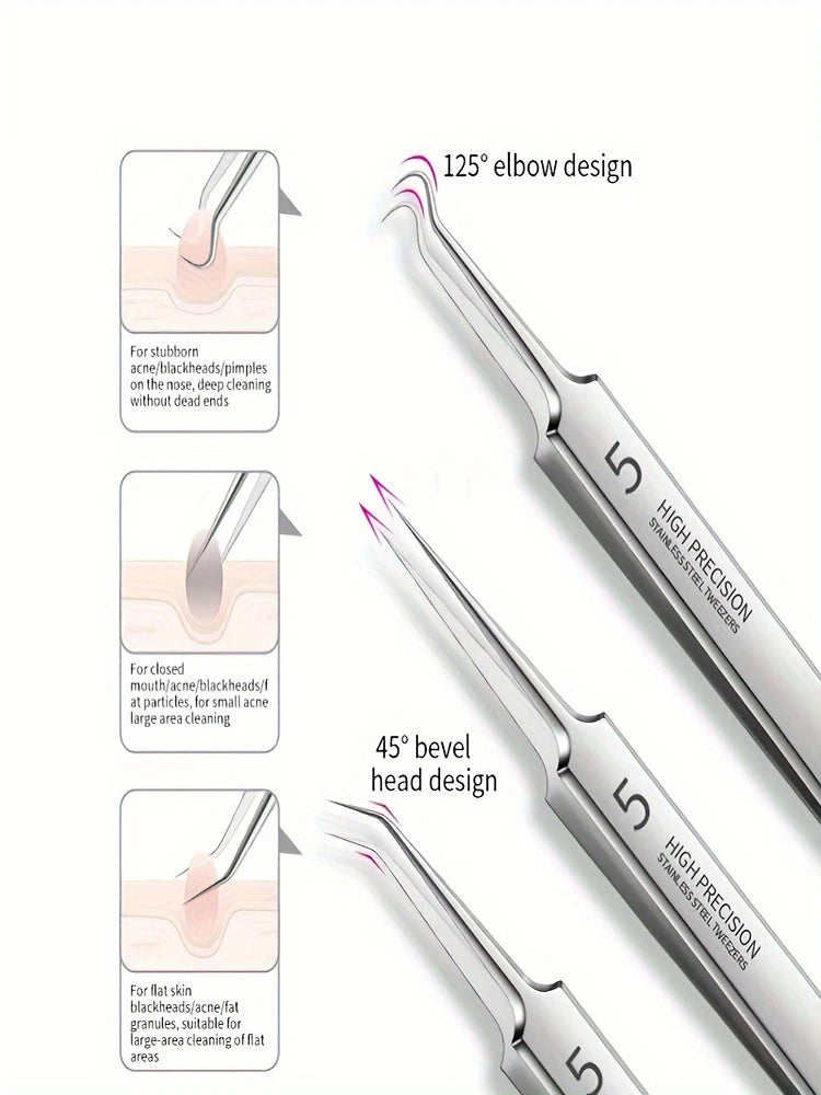 8 Pieces Stainless Steel Blackhead Removal Tool Set, Blackhead Clip, Tweezers, Beauty Facial Blackhead Remover, Acne Needle Tool