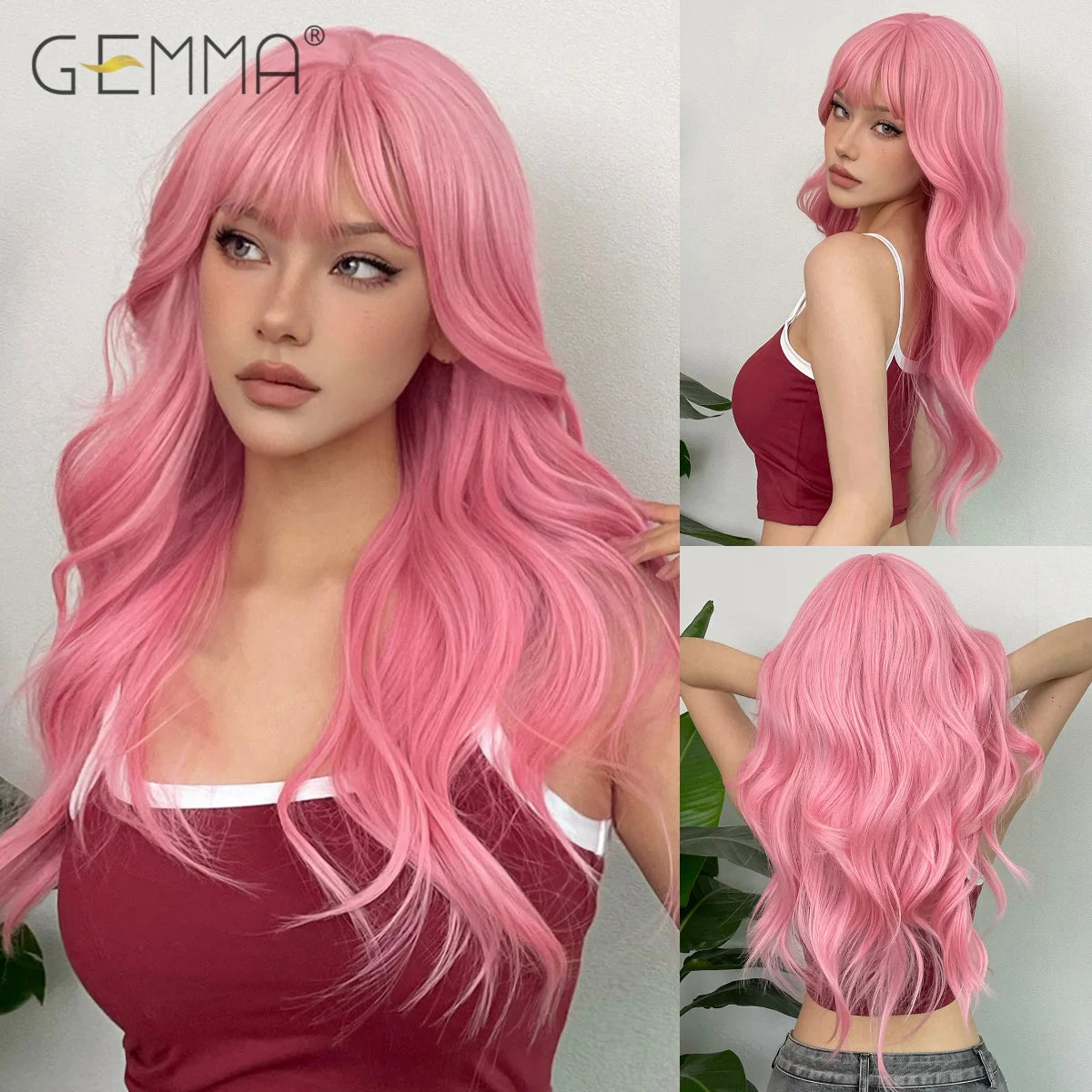 Long Wavy Light Ash Blonde Synthetic Wigs with Bangs for Women Natural Wave Cosplay Party Daily Use Hair Wigs Heat Resistant