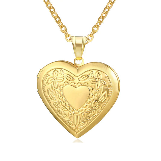 Romantic Heart Locket Pendant Female Gold Color Stainless Steel Openable Photo Frame Necklace for Women Jewelry Valentine's Gift