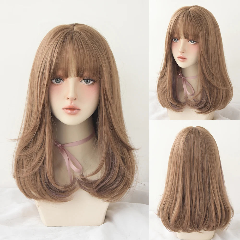 Dense Long Wave Wig Women Wig with Bangs Blonde Cospaly Lolita Daily Party Synthetic Wigs Heat Resistant Fiber Natural Fake Hair