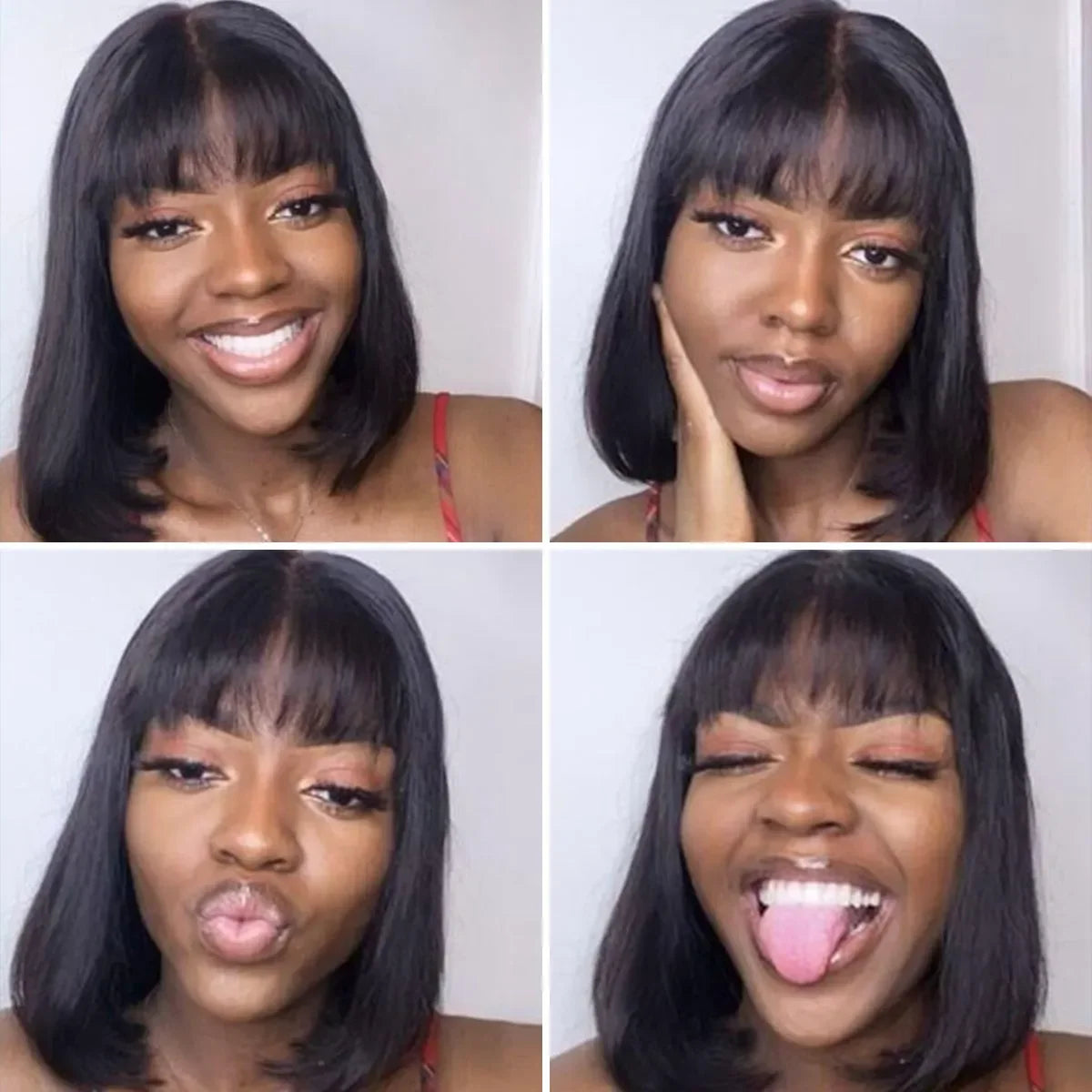 Peruvian Human Hair Wig with Bangs Virgin Straight Hair Bob Wigs Full Machine Made Wig For Women 8-16 Inches No Lace Bob Wigs