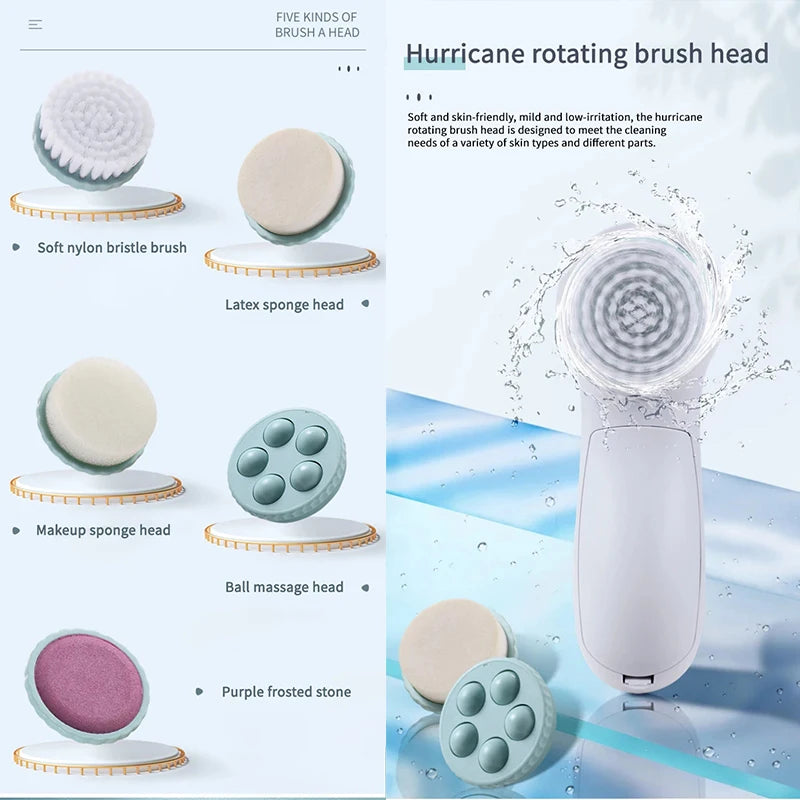 5 in 1 Facial Cleanser Pore Cleanser Face Massager Deep Electric Cleansing Brush Pore Cleaner Blackhead Remover Skin Beauty Care