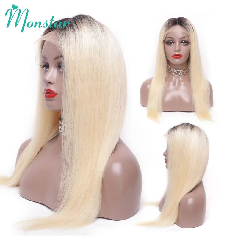 13x6 Transparent 1B 613 Lace Frontal Wigs 30 32 34 Inch Peruvian Remy Blonde Ombre Straight Lace Front Human Hair Wigs for Women