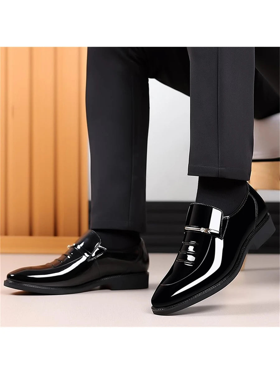 Mens Dress Shoes Formal Business Oxford High Gloss Patent Slip On Loafers Comfortable Casual Driving Boat Shoe For Men