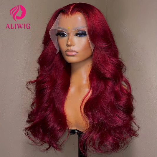 Burgundy 99j Body Wave Lace Front Wig Red HD Lace Frontal Wigs For Women 100% Brazilian Bleached Wigs Human Hair On Promotion