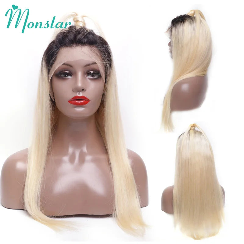 13x6 Transparent 1B 613 Lace Frontal Wigs 30 32 34 Inch Peruvian Remy Blonde Ombre Straight Lace Front Human Hair Wigs for Women