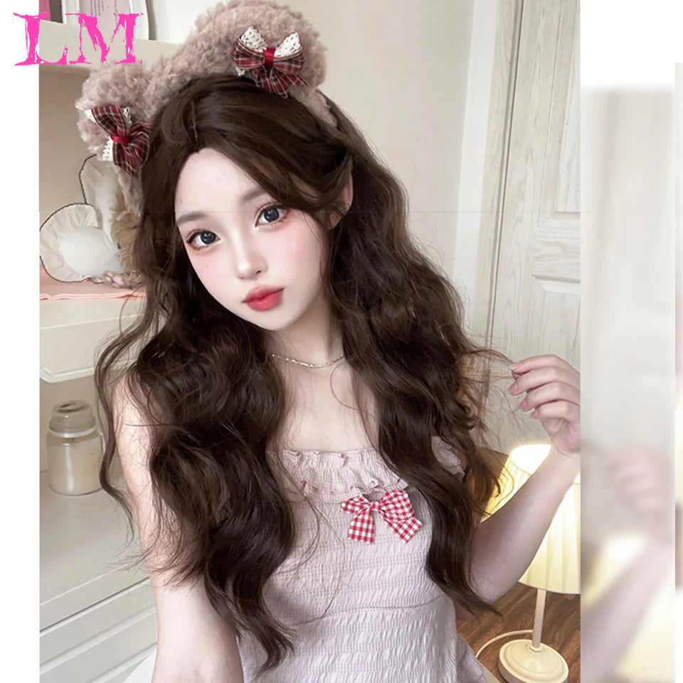 LM Straight Synthetic Lace Front Wig For Women 38 Inch Long Ombre Brown Red Blonde Hightlight Lace Frontal Wigs Cosplay Wig