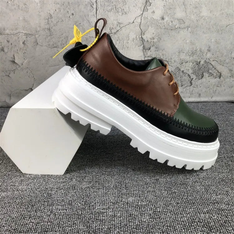 Autumn Fashion Men Mixed Colors High Quality Split Leather Work Shoes Designer Business Man Round Toe Thick Platform Dress Shoes