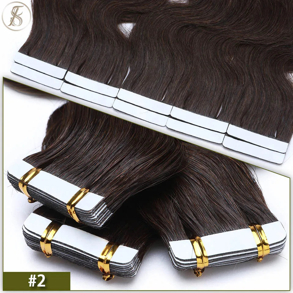 TESS 22Inch Wavy Tape In Human Hair Extensions 2.5g/pc Natural Hair Extension Double Sides Seamless Invisible Adhesive Skin Weft