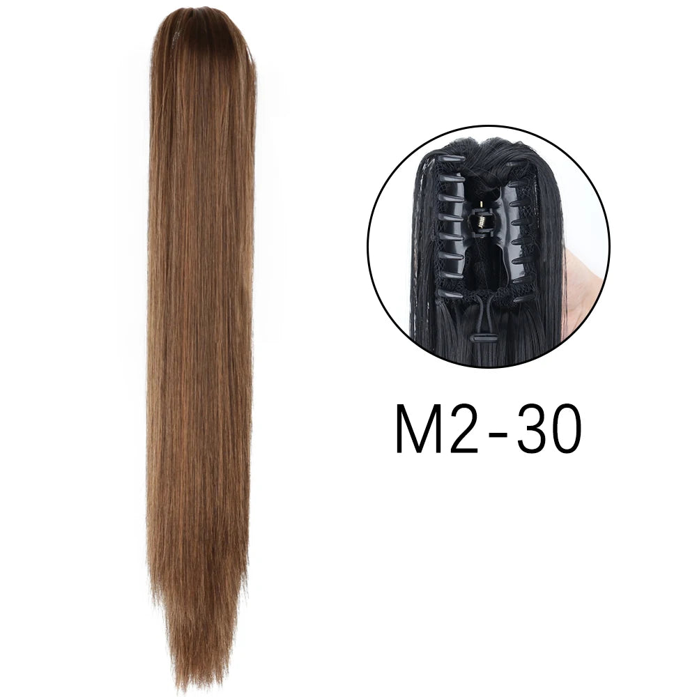 Synthetic Long Straight Claw Clip On Ponytail Hair Extensions 24Inch Heat Resistant Pony Tail Hair piece For Women Daily Party