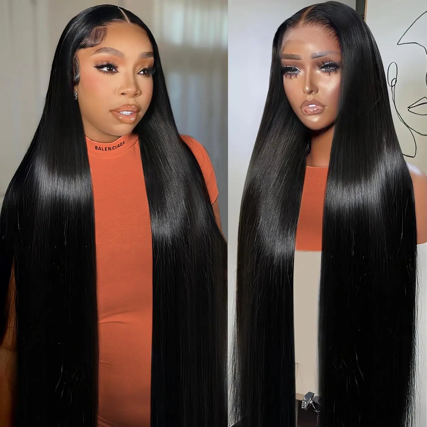 Straight Lace Front Wigs Human Hair for Black Women 13x4 Brazilian Virgin Hair 180%Density Pre Plucked with Baby Hair Hairline