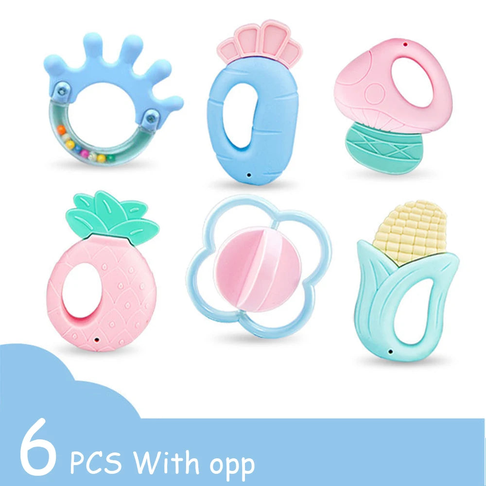 6-14Pcs Baby Rattle 0-12 Months Newborn Soft Bell Teethers Hand Shaking Crib Mobile Ring Educational Toy For Children Set Gifts