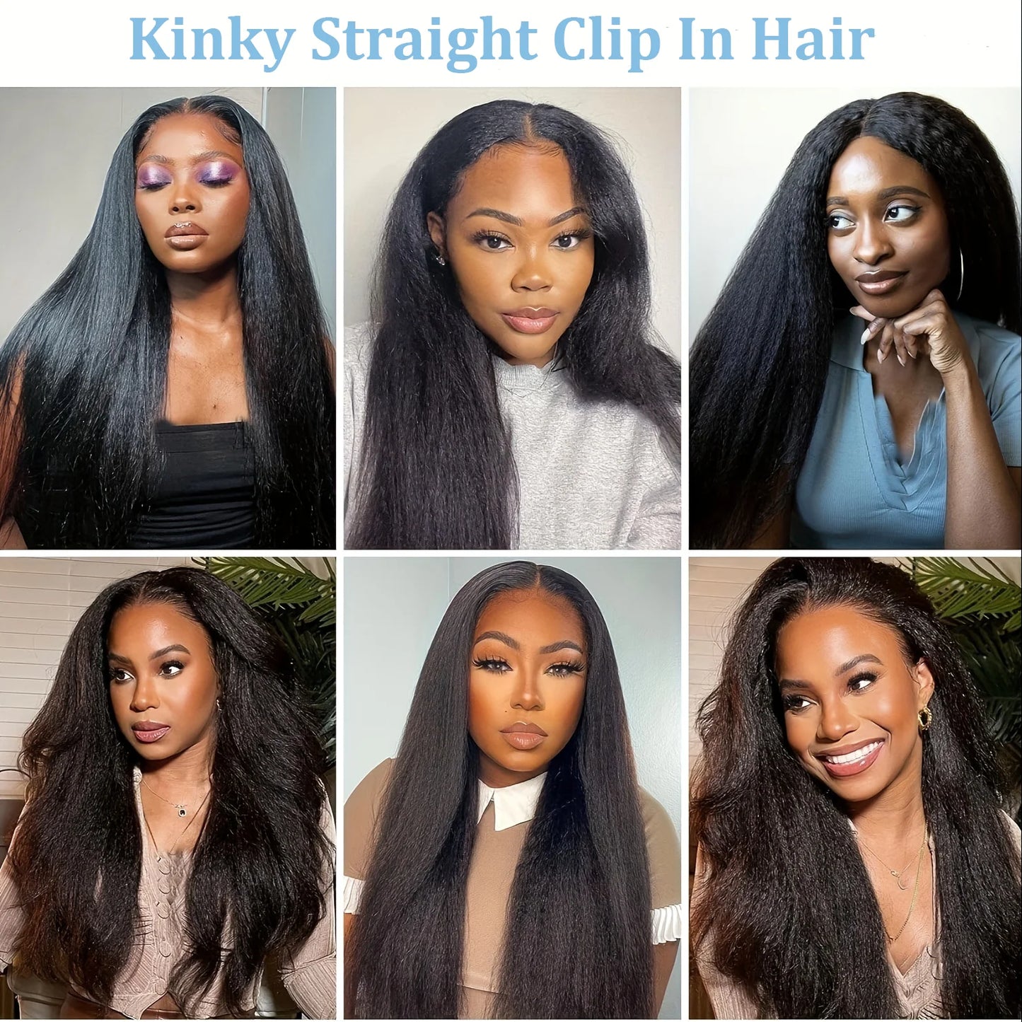 Kinky Straight Clips In Human Hair Extensions Natural Color In Brazilian 100% Remy Human Hair 120G 8Pcs/Set Full Head For Women