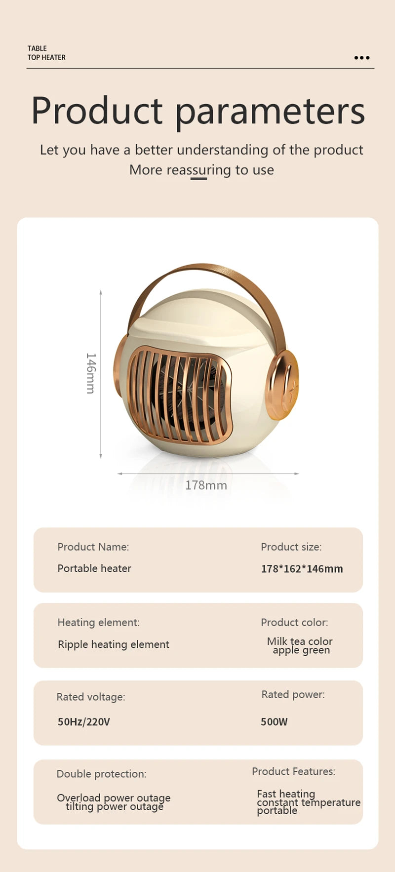 Xiaomi Heater 1500W Portable Heater Ceramic Space Heater Indoor Small Heater Safe Quiet Fast Heating for Office Desk Use