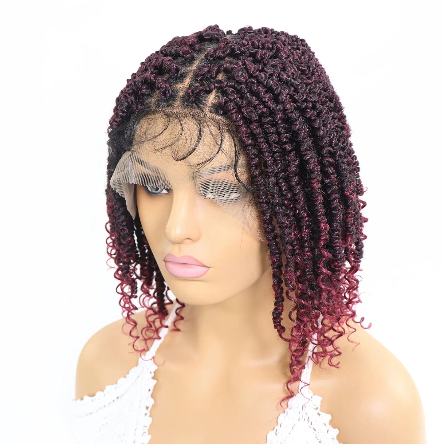 Short Passion Twist Braided Wigs Curly Ends Square Part Blonde Bob Braided Lace Front Wig For Women Synthetic 12Inch Braided Wig