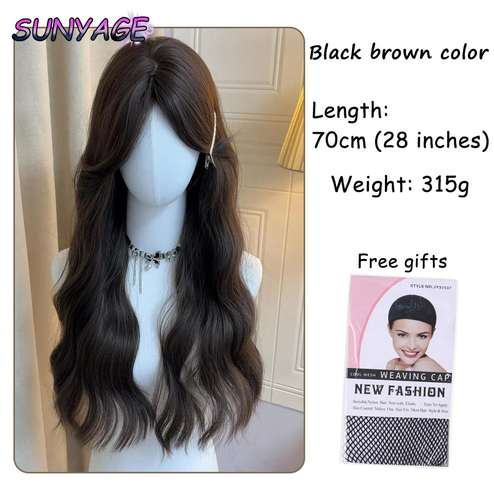 SUNYAGE Lolita Black Wig for Women Long Wavy Hair 75cm Curly Wig with Bangs Cosplay Headband Wigs Synthetic Wigs for Daily Use