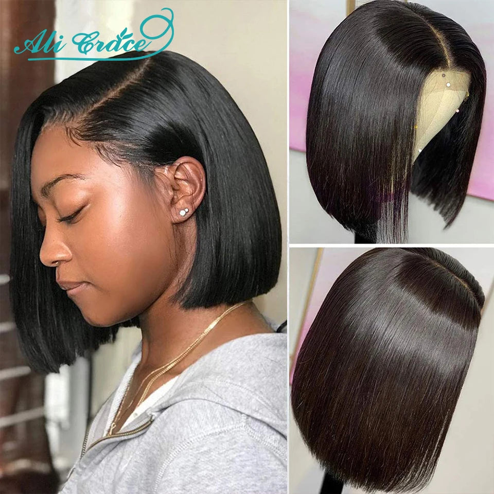 Ali Grace Bob Wig Lace Front Human Hair Wigs Brazilian Short Bob Wig 4x4 13x4 Lace Pre-Plucked Human Hair Lace Frontal Wigs