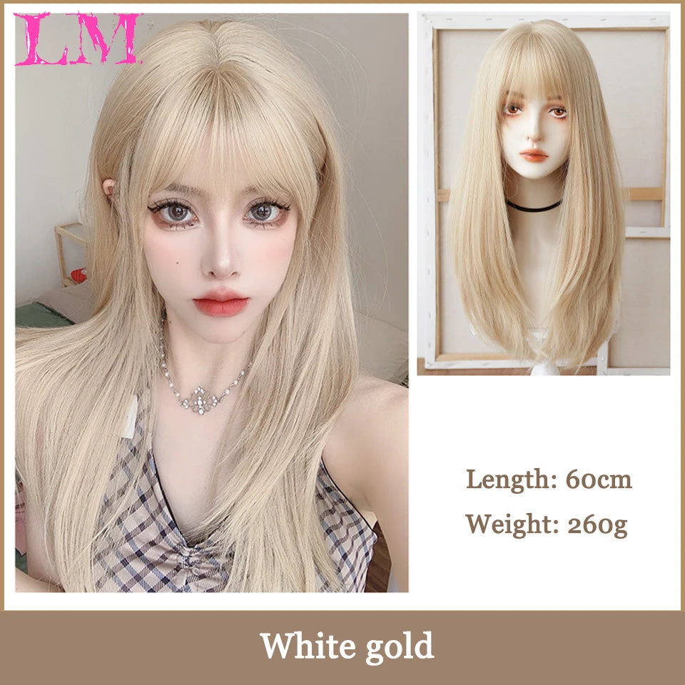 LM Straight Synthetic Lace Front Wig For Women 38 Inch Long Ombre Brown Red Blonde Hightlight Lace Frontal Wigs Cosplay Wig