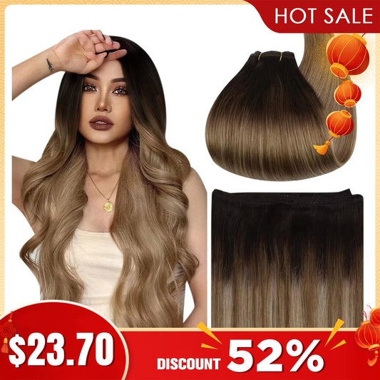 Ugeat Sew in Hair Extensions Human Hair Soft Natural Dark Root  Hair Bundles for Women Hair Weaves 100G Remy Human Hair