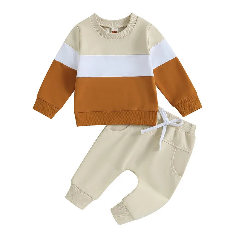 Newborn Baby Boy Pant Sets Autumn Clothes 2 Piece Outfits Contrast Color Long Sleeve Sweatshirt and Elastic Pants Baby Items